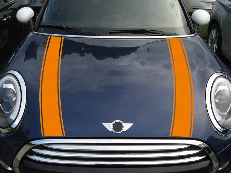 Streifen Stripes Aufkleber Motorhaube für F55 F56 F57 Mini Cooper (Orange, Design 2) von SB CarDesign