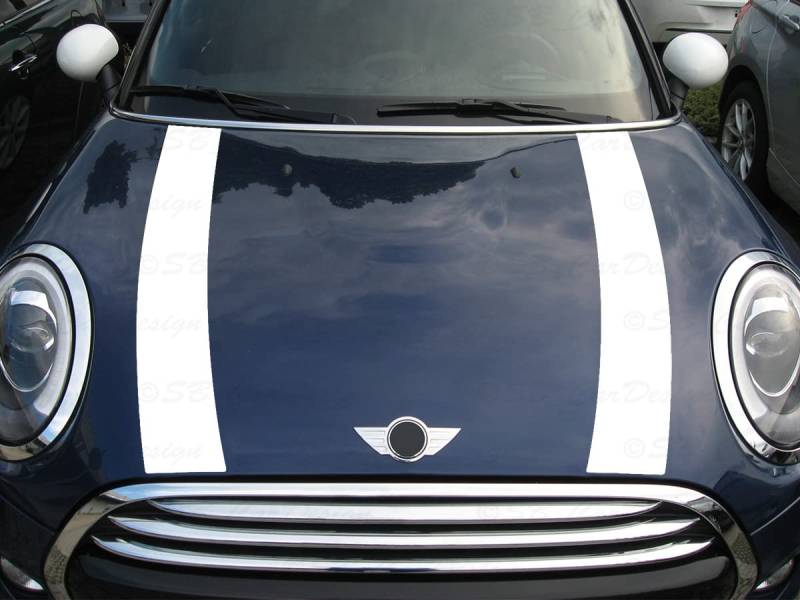 Streifen Stripes Aufkleber Motorhaube für F55 F56 F57 Mini Cooper (Weiss, Design 1) von SB CarDesign