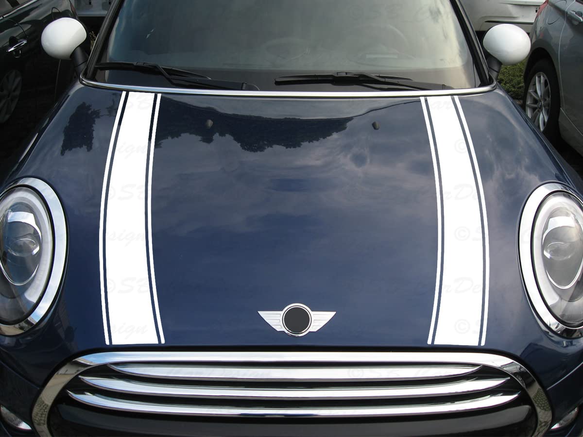 Streifen Stripes Aufkleber Motorhaube für F55 F56 F57 Mini Cooper (Weiss, Design 2) von SB CarDesign