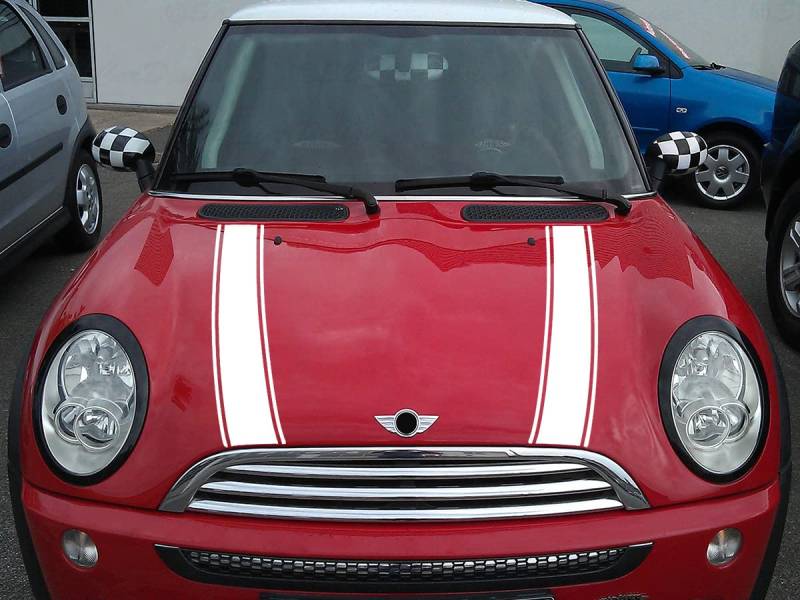 Streifen Stripes Aufkleber Motorhaube für R50 R52 Mini Cooper (Weiss, Design 2) von SB CarDesign