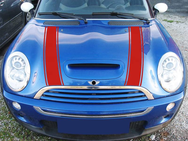 Streifen Stripes Aufkleber Motorhaube für R52 R53 S-Modell Mini Cooper (Rot, Design 2) von SB CarDesign