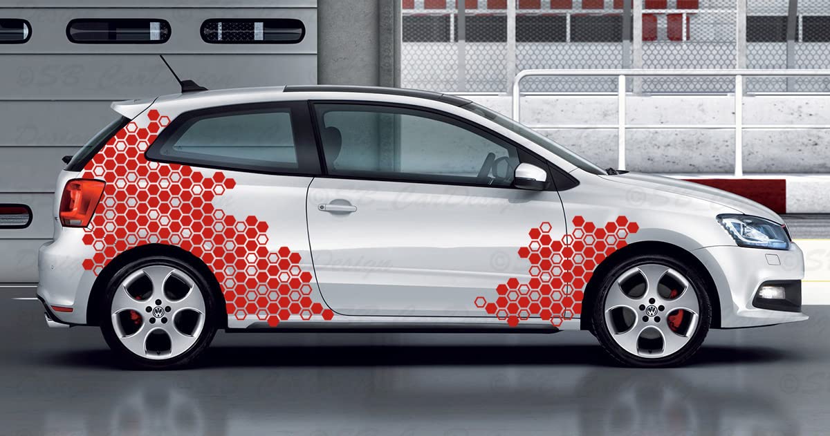 Waben Set Aufkleber Hexagon Hexa Honeycomb für alle Autos Tuning (Rot, Design 1) von SB CarDesign