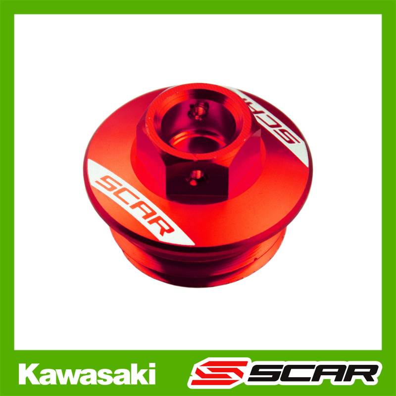 SCAR Öleinfüllschraube Öleinfüllschrauben Öleinfüller Deckel kompatibel mit KAWASAKI KX KXF KLX KFX 250 450 04-23 - Rot von SCAR
