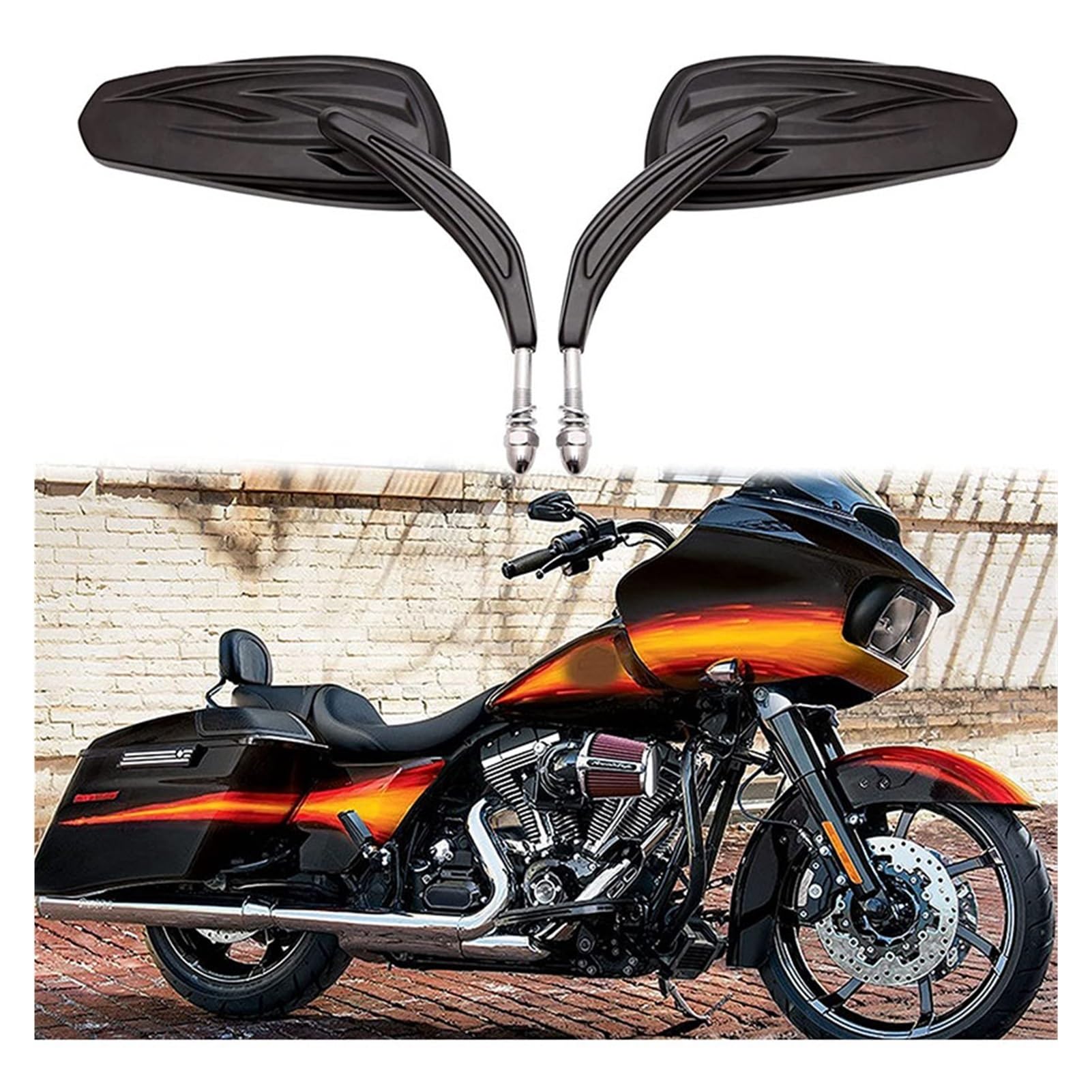 Motorrad Seitenspiegel Für Harley Für Davidson Softail Standard FXST Glide Electra Road Custom Dyna Für Touring Motorrad Flaming Chrome/Schwarze Seitenspiegel(1) von SCBSTKBGGW