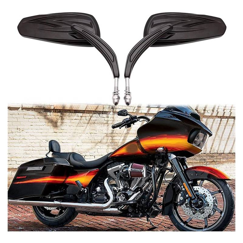 Motorrad Seitenspiegel Für Harley Für Davidson Softail Standard FXST Glide Electra Road Custom Dyna Für Touring Motorrad Flaming Chrome/Schwarze Seitenspiegel(1) von SCBSTKBGGW