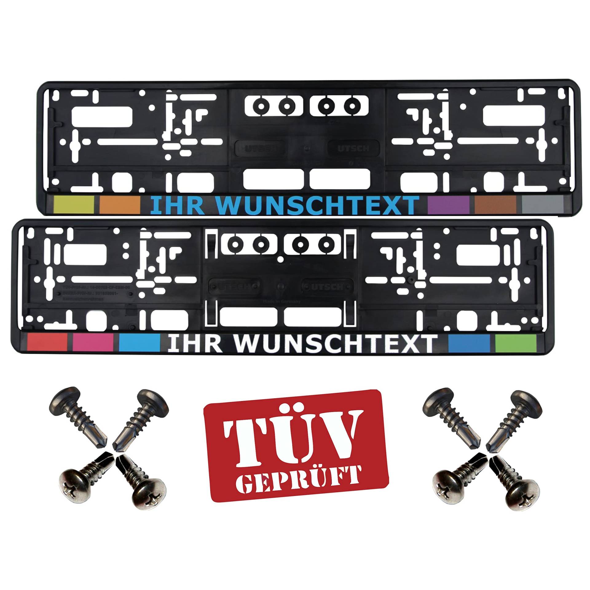 2er-Set Kennzeichenhalter Schwarz mit Wunschtext für alle PKW´s geeignet Beschriftung Bedruckt (Keine Folie) mit 8 Schrauben Waschanlagenfest, UV- und Witterungsbeständig 2er-Set Kennzeichenhalter Schwarz mit Wunschtext für alle PKW´s geeignet Beschriftung Bedruckt (Keine Folie) mit 8 Schrauben Waschanlagenfest, UV- und Witterungsbeständig von SCHWABMARKEN
