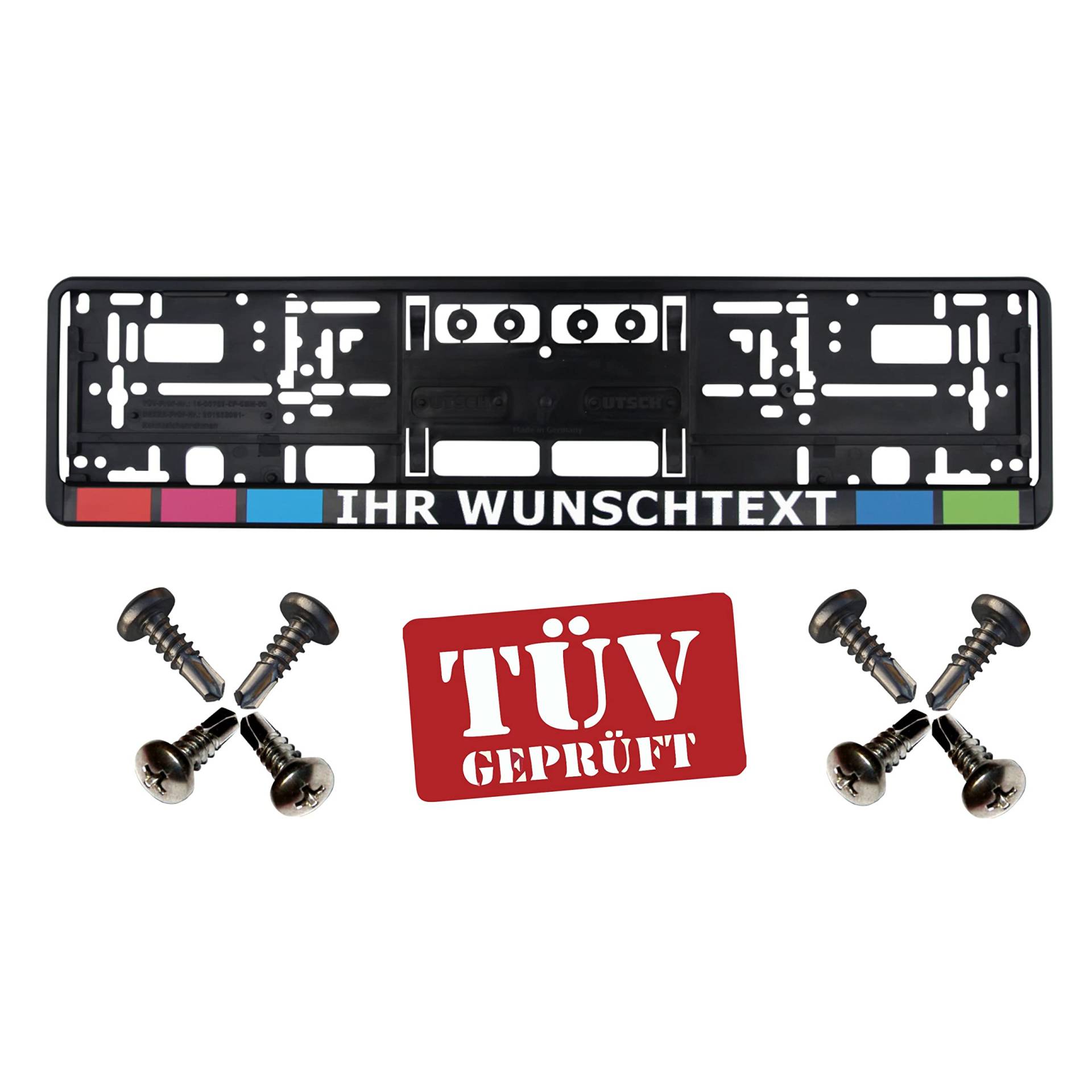 1 Kennzeichenhalter mit Wunschtext Werbung Bedruckt (Keine Folie) mit Schrauben (!!! Nicht für Österreich geeignet !!!) von SCHWABMARKEN