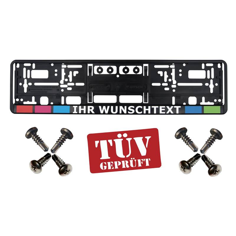 1 Kennzeichenhalter mit Wunschtext Werbung Bedruckt (Keine Folie) mit Schrauben (!!! Nicht für Österreich geeignet !!!) von SCHWABMARKEN