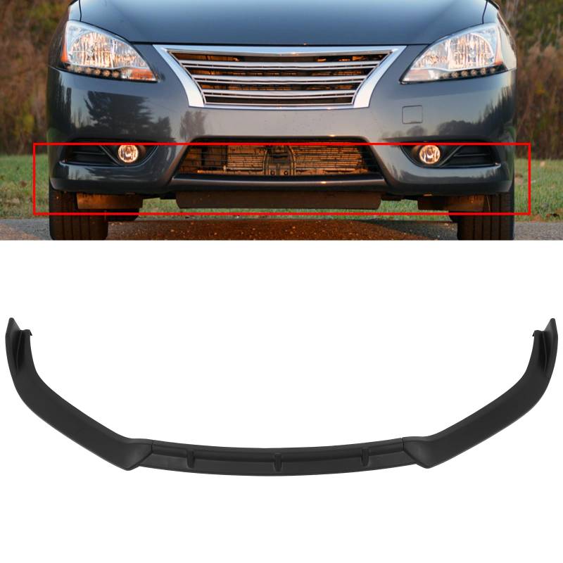 SCITOO Mattschwarzer Frontlippen-Spoiler-Körper-Kit, kompatibel mit 2013–2015 für Nissan Sentra Frontstoßstangenlippe Splitter Kinn Außendiffusor von SCITOO