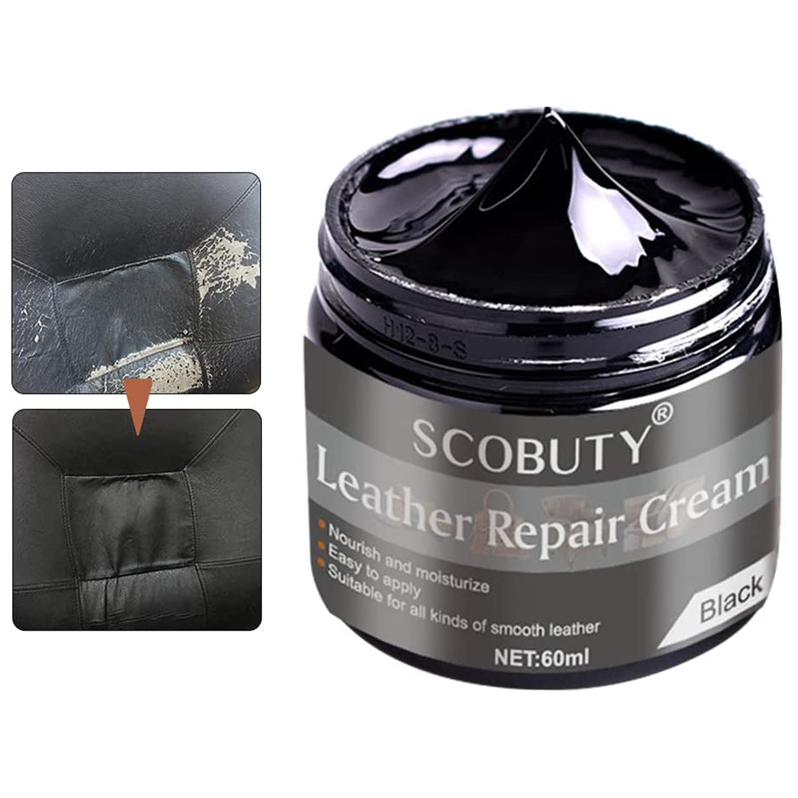 SCOBUTY Leder Reparatur Set,Lederreparatur Creme,Lederbalsam,Leder-Restaurator, Leder-Farbbalsam,Lederkratzer Reparatur für Leder Restaurierung Risse Löcher, Autositze, Sofas, Sofas, Schuhe, Schwarz von SCOBUTY