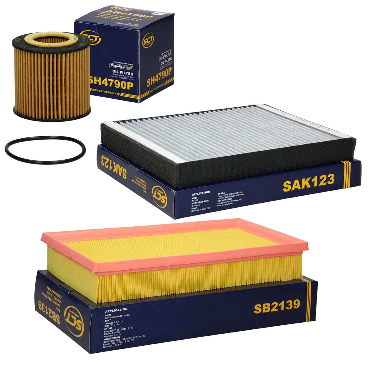 SCT Germany Inspektionspaket Wartungspaket Filterset 1 x Luftfilter 1 x Innenraumfilter mit Aktivkohle 1 x Ölfilter von SCT Germany