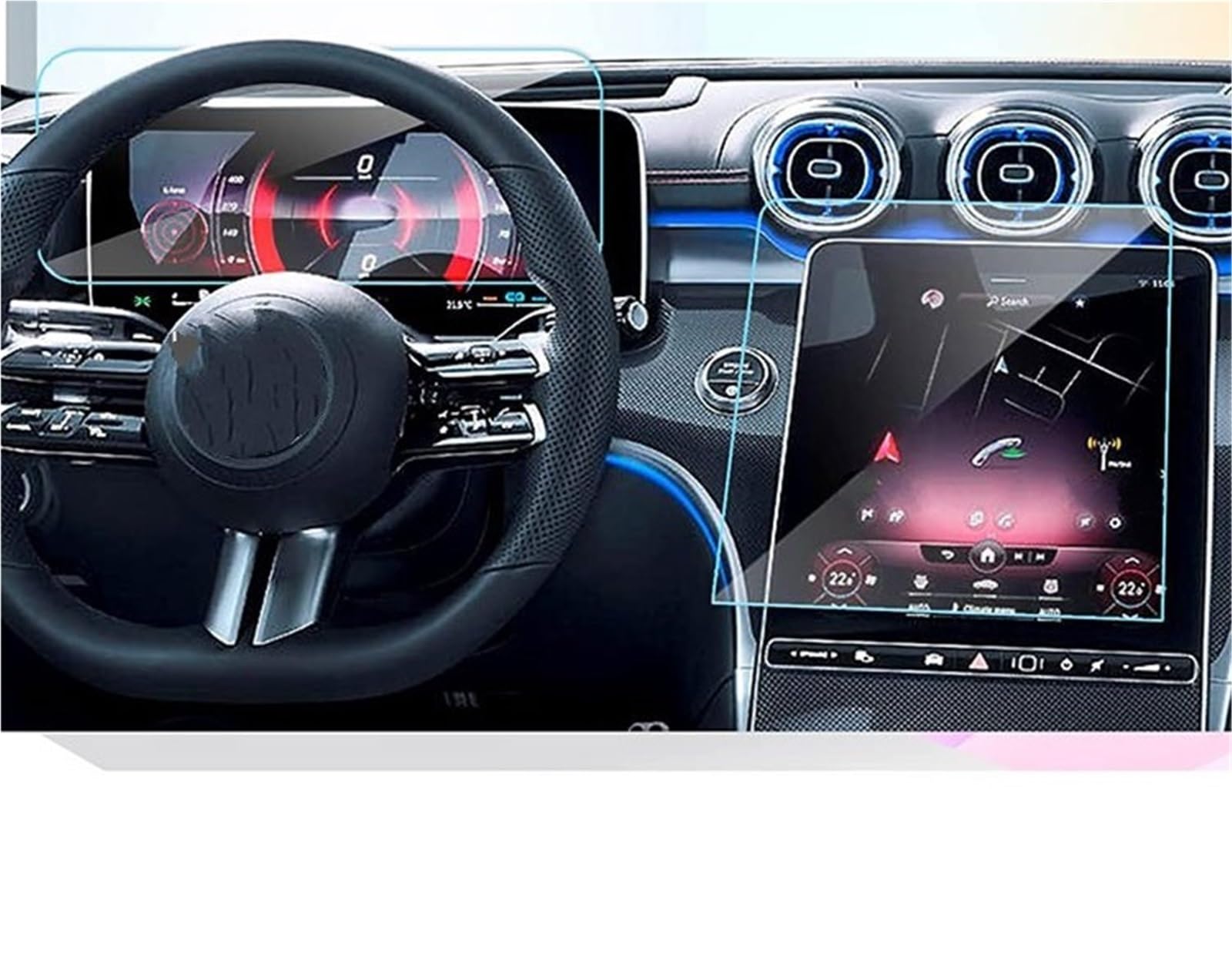 Auto Displayschutzfolie Gehärtetes Glas 11,9-Zoll-Touchscreen Und Schutzfolie Für Digitale Instrumente Für Benz Für C-Klasse C250 C300 W206 2022 2023 GPS Schutzfolie(Navigator and Dashboard) von SCUASKJ