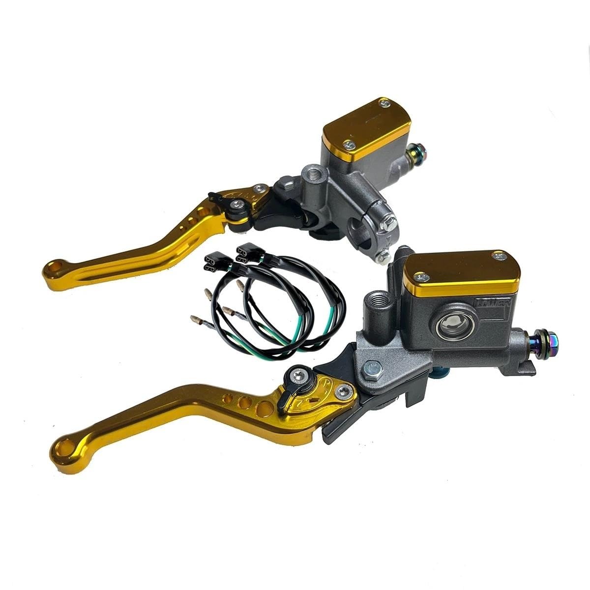 1 Paar Hebel Verstellbarer Griff Hydraulische Kupplung Bremspumpe Kolben 14 Mm Hauptzylinder Für Motorrad-Rennbremse Kupplungshebel Bremshebel(Gold 1 Pair) von SCZMBLTLNV