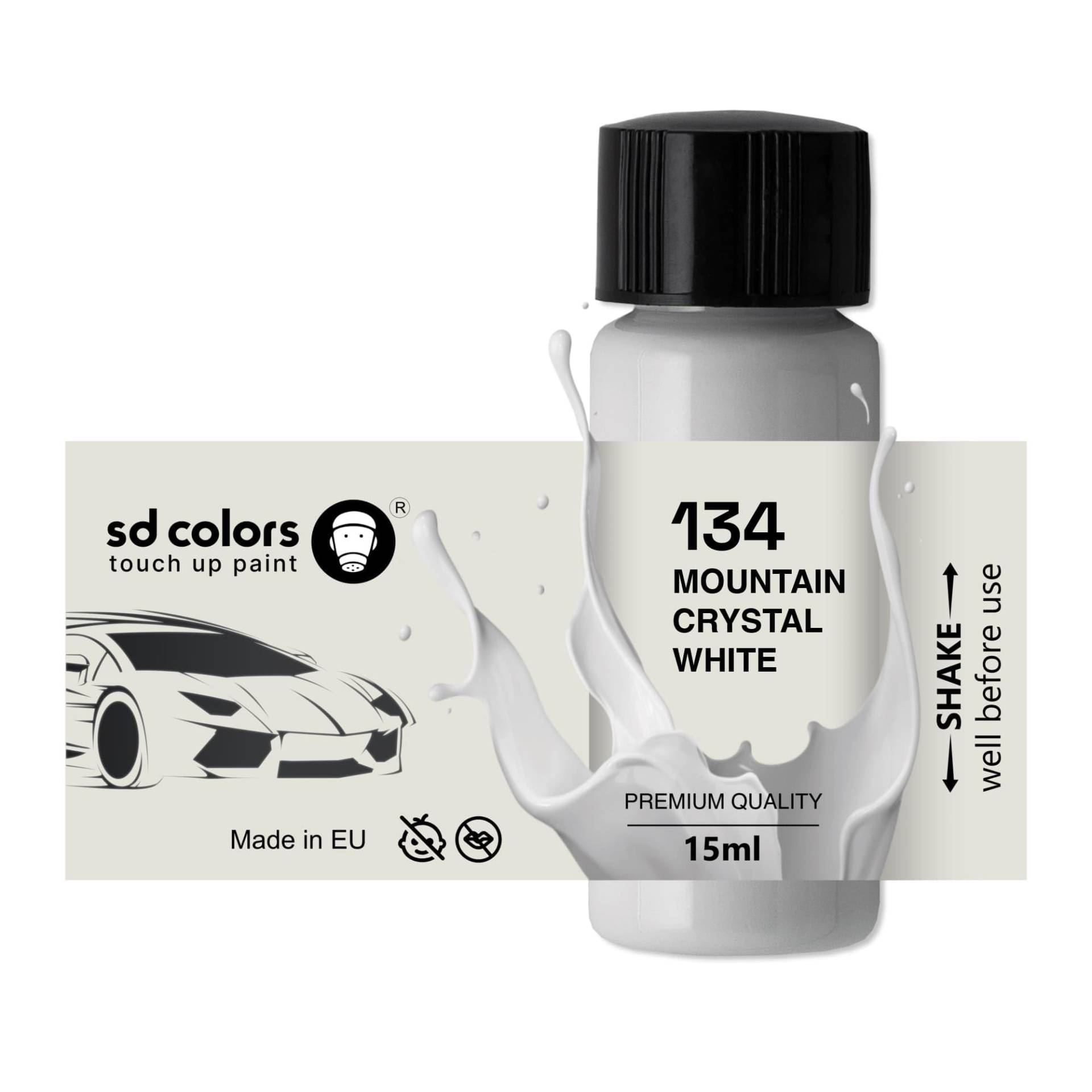 SD COLORS Bergkristallweiß 134/9134 Ausbesserungslack, 15 ML, Reparatur-Pinsel, Farbcode 134/9134, Bergkristallweiß (Farbe) von SD COLORS