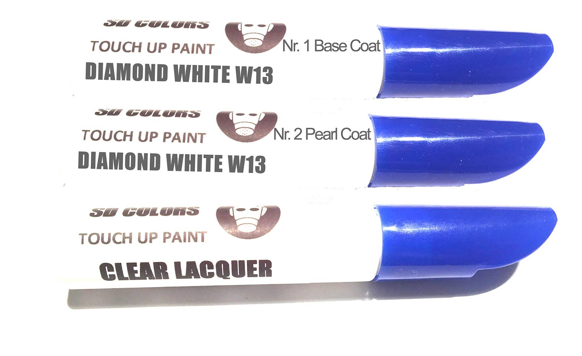 SD COLORS Diamond White W13 Lackstift-Reparatur-Set, 12 ml, mit Pinsel, Farbcode W13 Diamond White (Lack + Lack) von SD COLORS