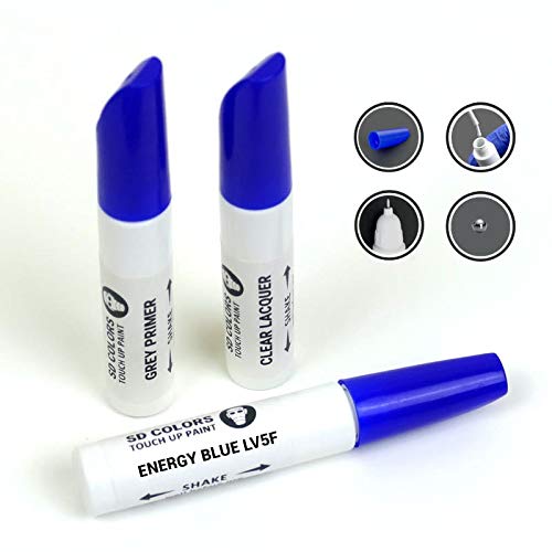 SD COLORS Energy Blue LV5F Lackstift Reparaturset für Kratzer, 12 ml, Farbcode LV5F Energy Blue (Farbe + Grundierung + Lack) von SD COLORS