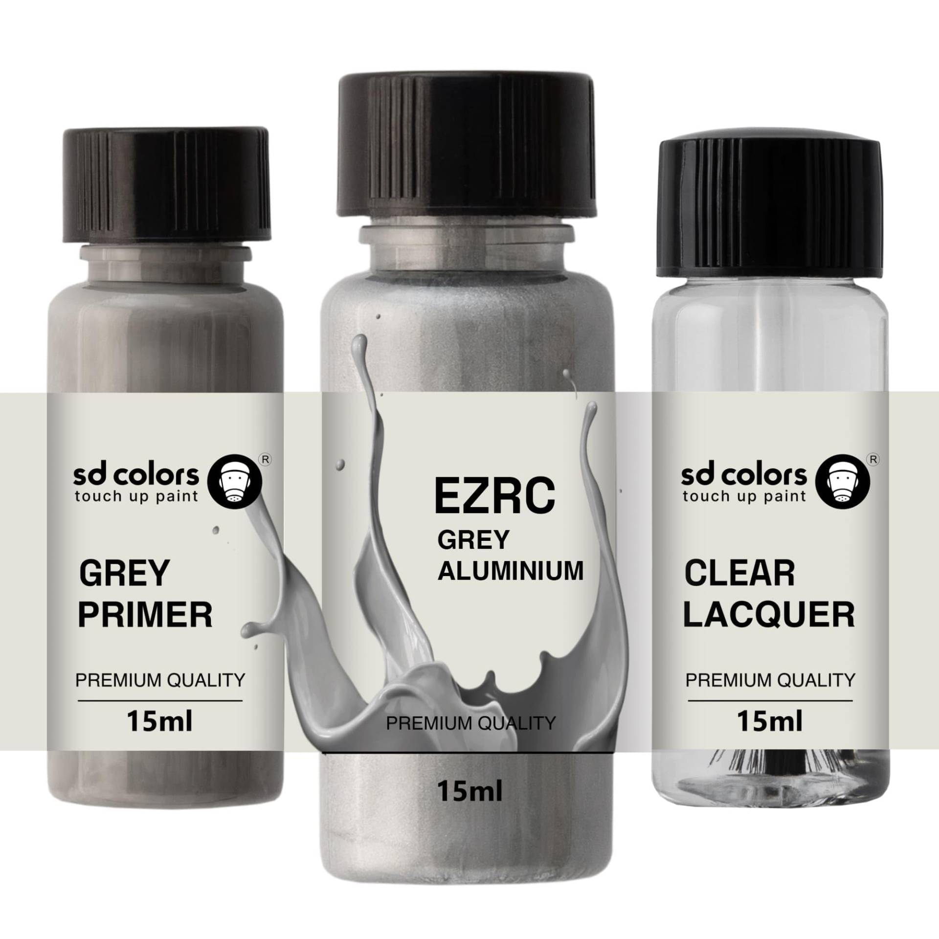 SD COLORS EZRC Ausbesserungslack, Aluminium, Grau, 15 ML, Reparatur-Pinsel, Farbcode EZRC Grau Aluminium (Farbe + Grundierung + Lack) von SD COLORS