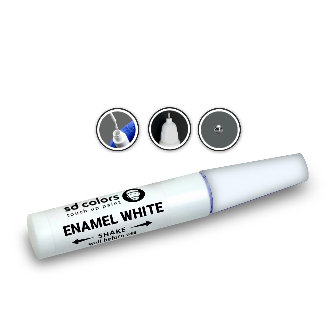 SD COLORS Emaille White Ausbesserungsfarbe, 12 ml, schnell trocknend, kompatibel mit Küchengeräten, Badezimmer, Dusche, Waschbecken, Metall, Heizkörper, Kühlschrank von SD COLORS