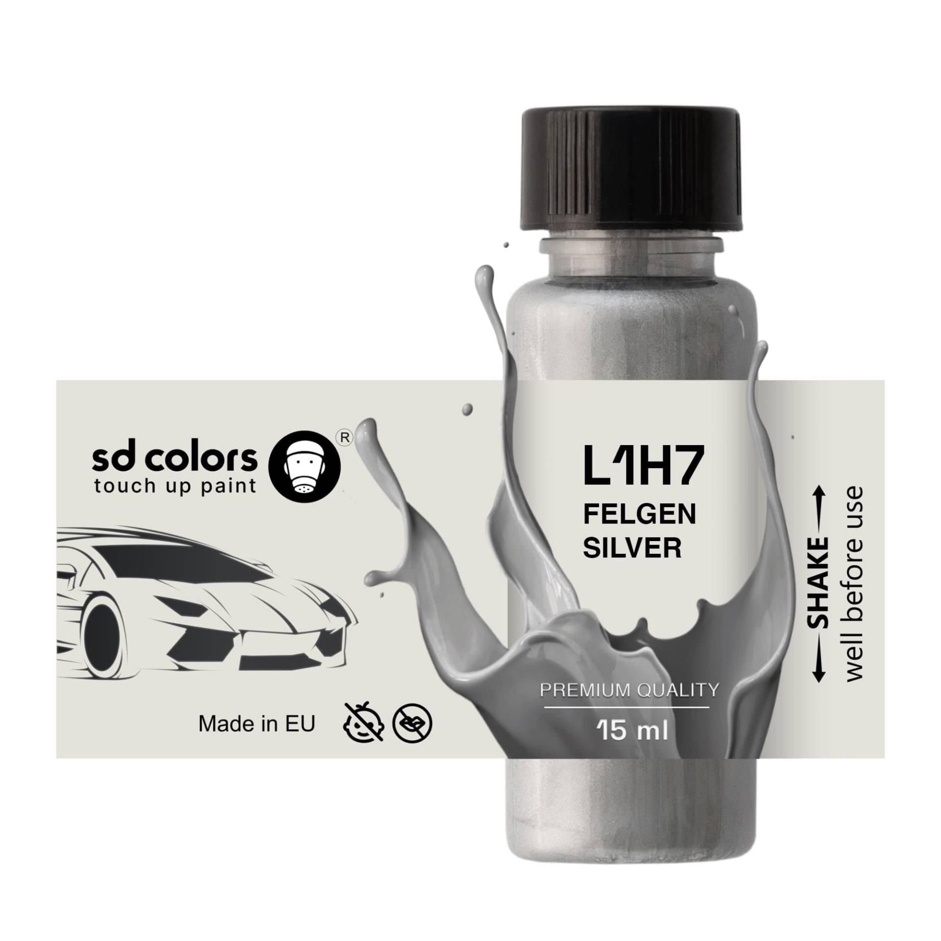 SD COLORS FELGEN Silver L1H7 Lackstift für Leichtmetallräder, Reparatur-Set, 5 ml, Pinsel für Kratzer und Absplitterungen (Farbe und Farbe) von SD COLORS