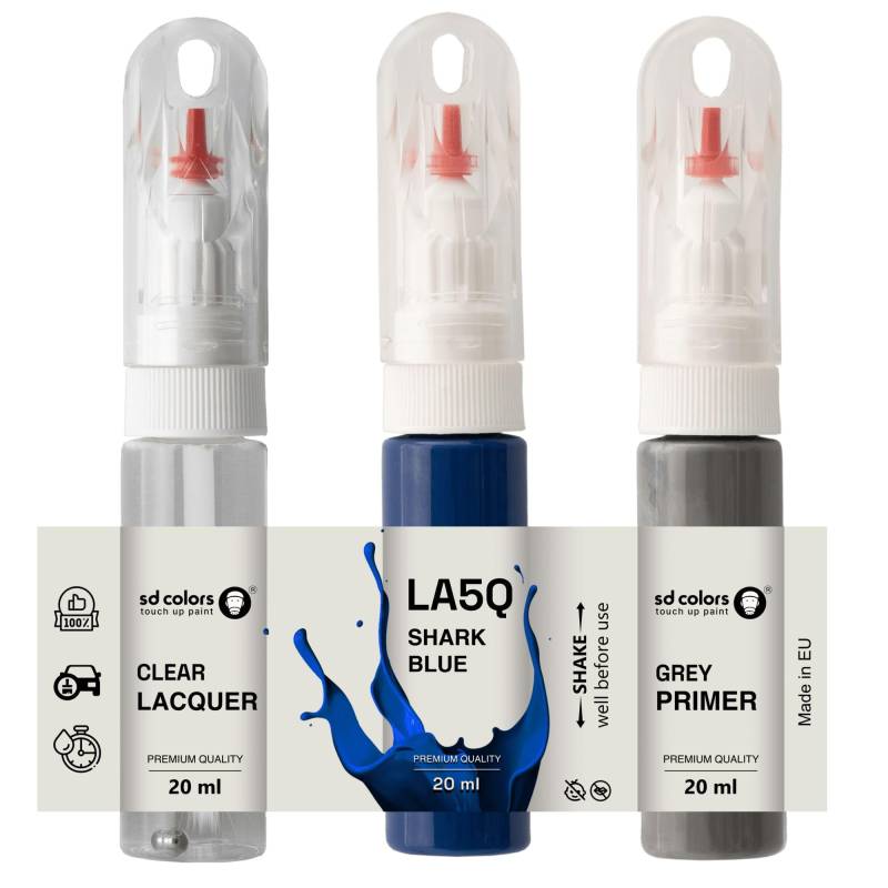 SD COLORS Haifischblau LA5Q 5R A5Q New Touch Up Paint 20 ML Reparaturlack Kratzer Chip Pinsel Farbcode LA5Q 5R A5Q Shark Blue (Lack + Grundierung + Lack) von SD COLORS