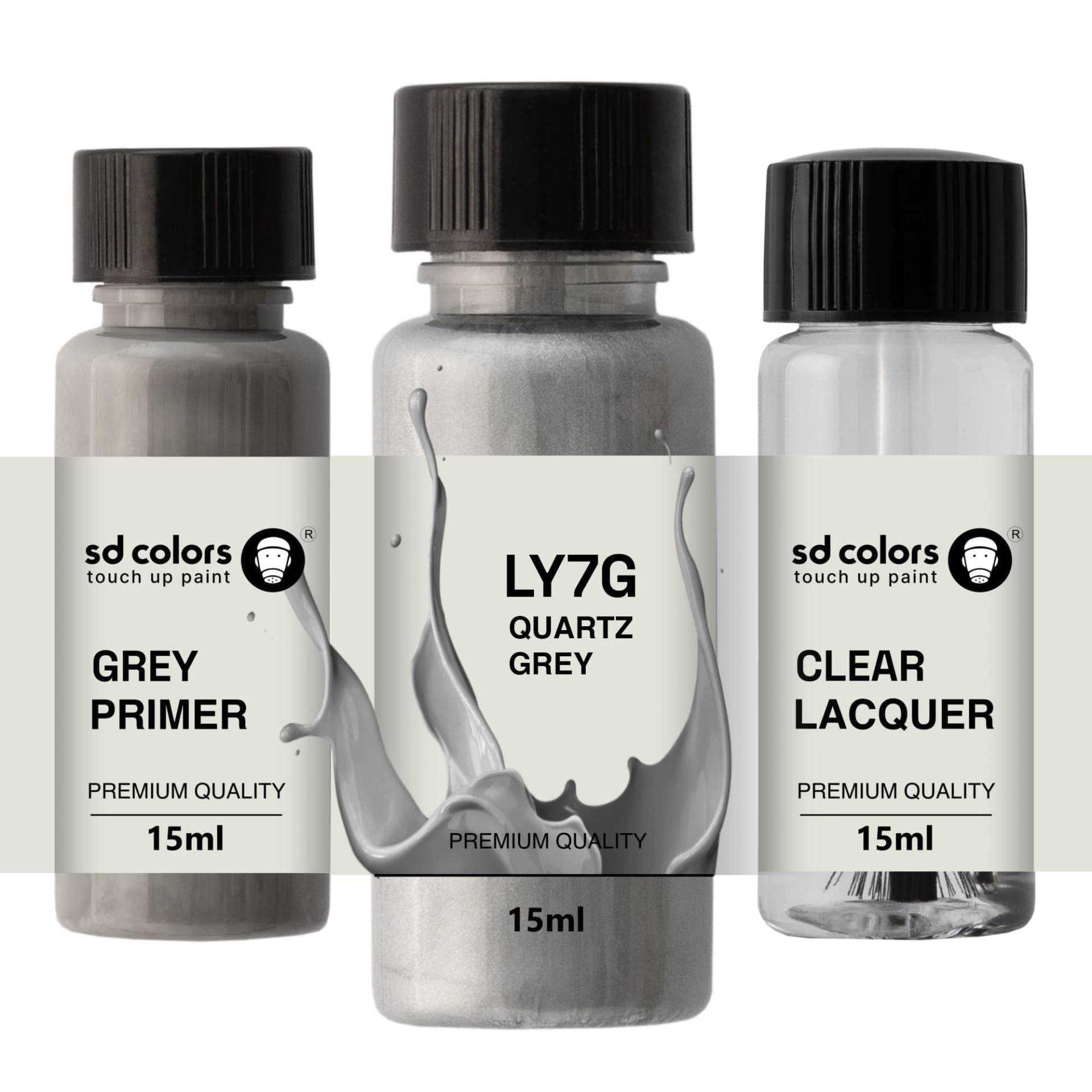 SD COLORS LY7G QUARTZ GRAY Ausbesserungslack, 15 ML, Reparatur-Pinsel, Farbcode LY7G, Quarzgrau (Farbe + Grundierung + Lack) von SD COLORS