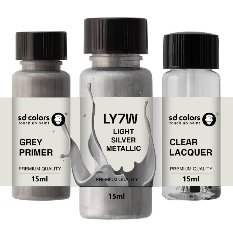 SD COLORS LY7W Ausbesserungslack, 15 ML, helles Silber-Metallic (Farbe, Grundierung und Lack) von SD COLORS