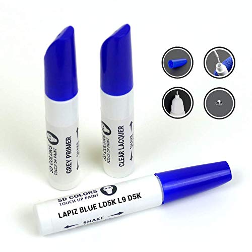 SD COLORS Lapiz Blue LD5K L9 D5K Lackstift-Reparaturset, 12 ml, Pinsel mit Kratzabsplitterung, Farbcode LD5K L9 D5K Lapizblau (Lack + Grundierung + Lack) von SD COLORS