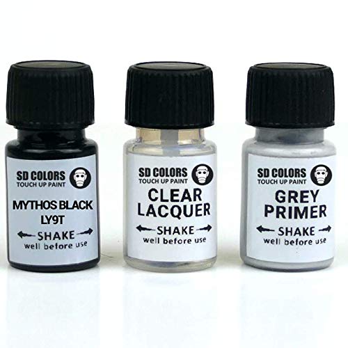 SD COLORS MYTHOS BLACK LY9T Ausbesserungslack, 8 ml, Reparatur-Pinsel, Farbcode LY9T Mythos Black (Lack + Grundierung + Lack) von SD COLORS