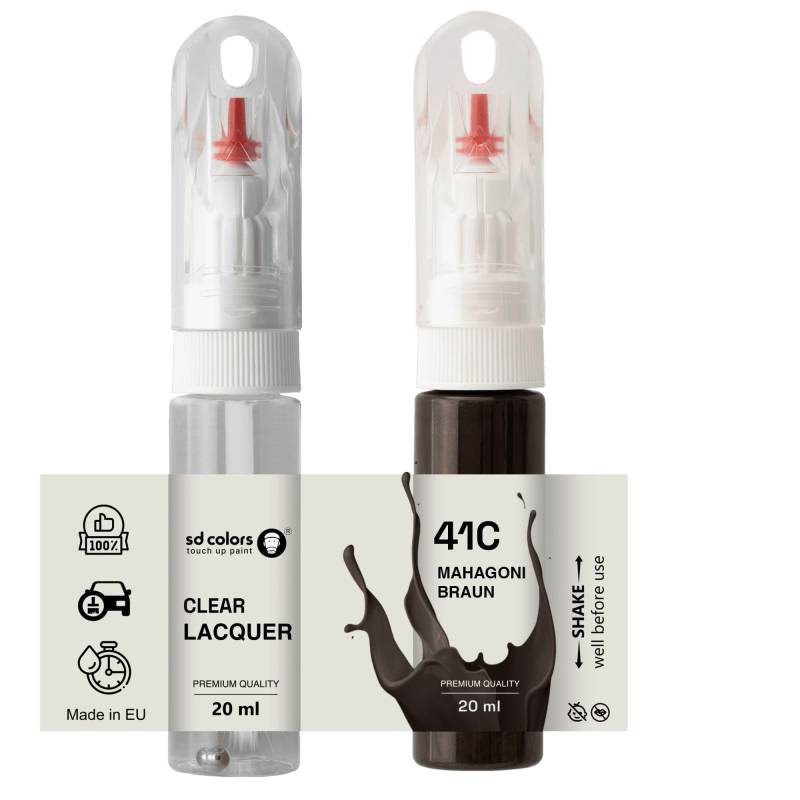 SD COLORS Mahagoni Braun 41C 85T Gop Ausbesserungslack, 20 ML, praktischer Pinsel zur Reparatur von Kratzern (Farbe + Lack) von SD COLORS