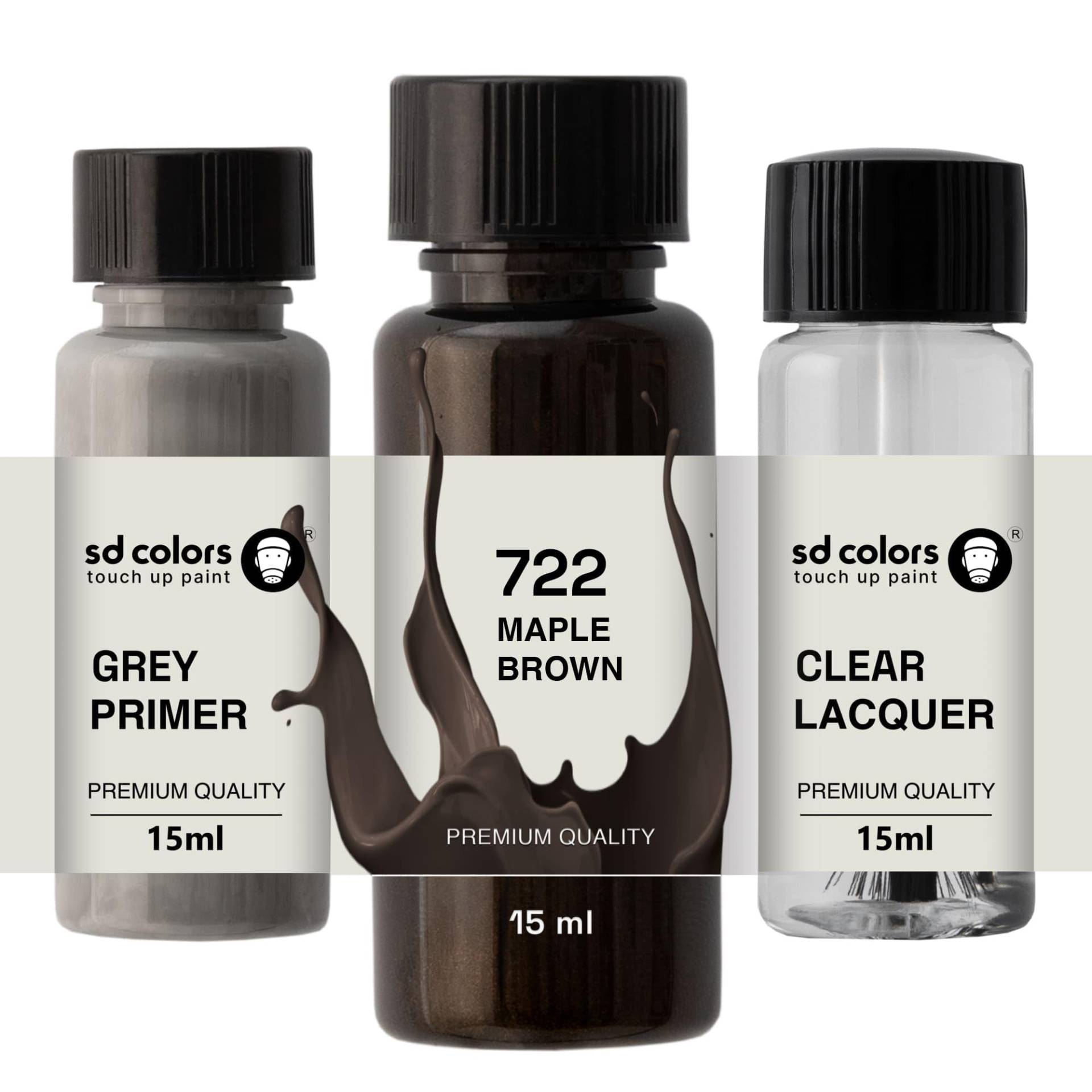 SD COLORS Maple Brown 722 Ausbesserungslack, 15 ML, Reparatur-Pinsel, Farbcode 722 Maple Brown (Farbe + Grundierung + Lack) von SD COLORS