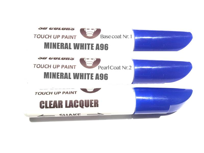 SD COLORS Mineral White A96 Lackstift-Reparaturset, 12 ml, Pinsel mit Kratzabsplitterung, Farbcode A96 (Lack + Lack) von SD COLORS