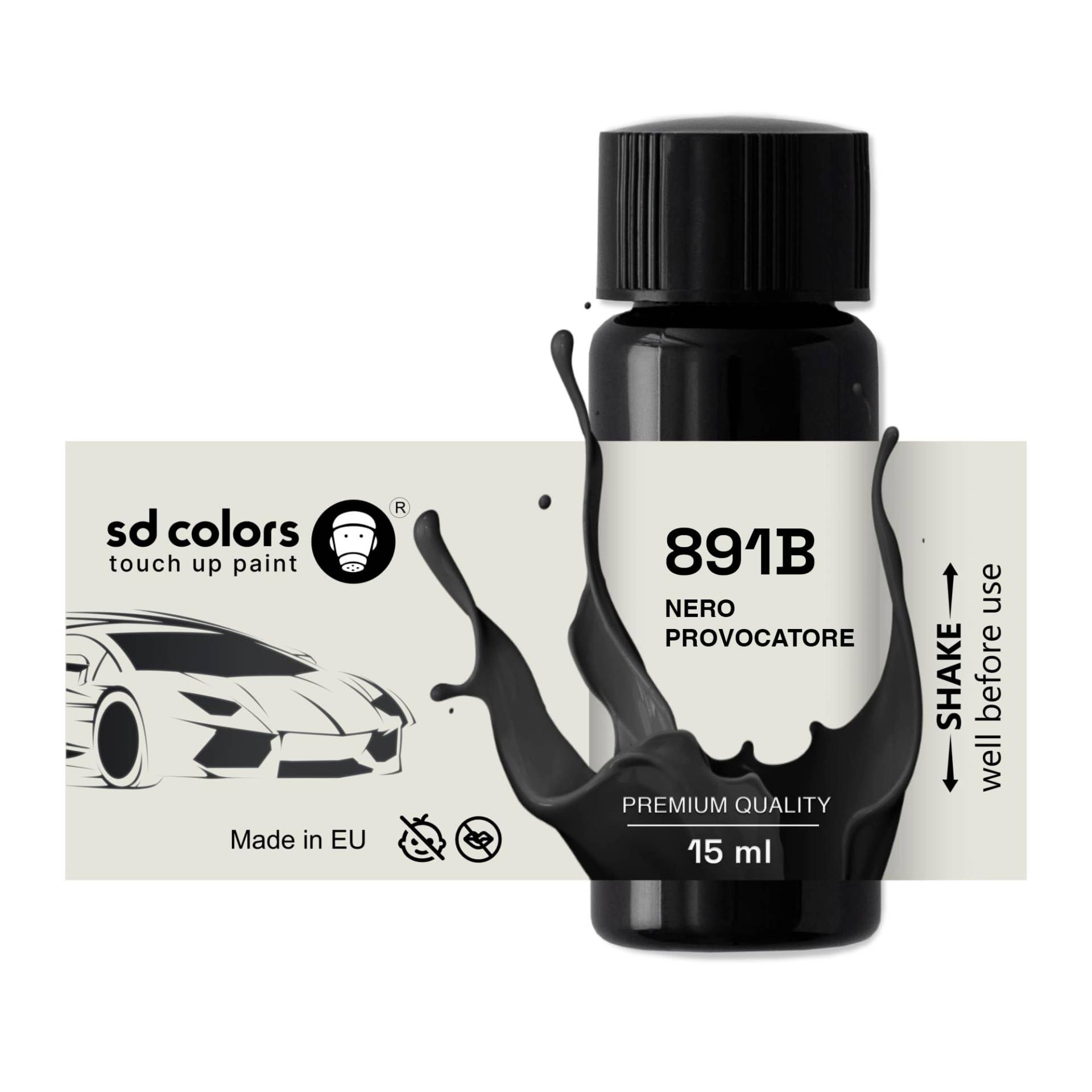 SD COLORS NERO PROVOCATORE 891B Ausbesserungslack, 15 ML, Reparatur-Pinsel, Farbcode 891B NERO PROVOCATORE (Farbe) von SD COLORS