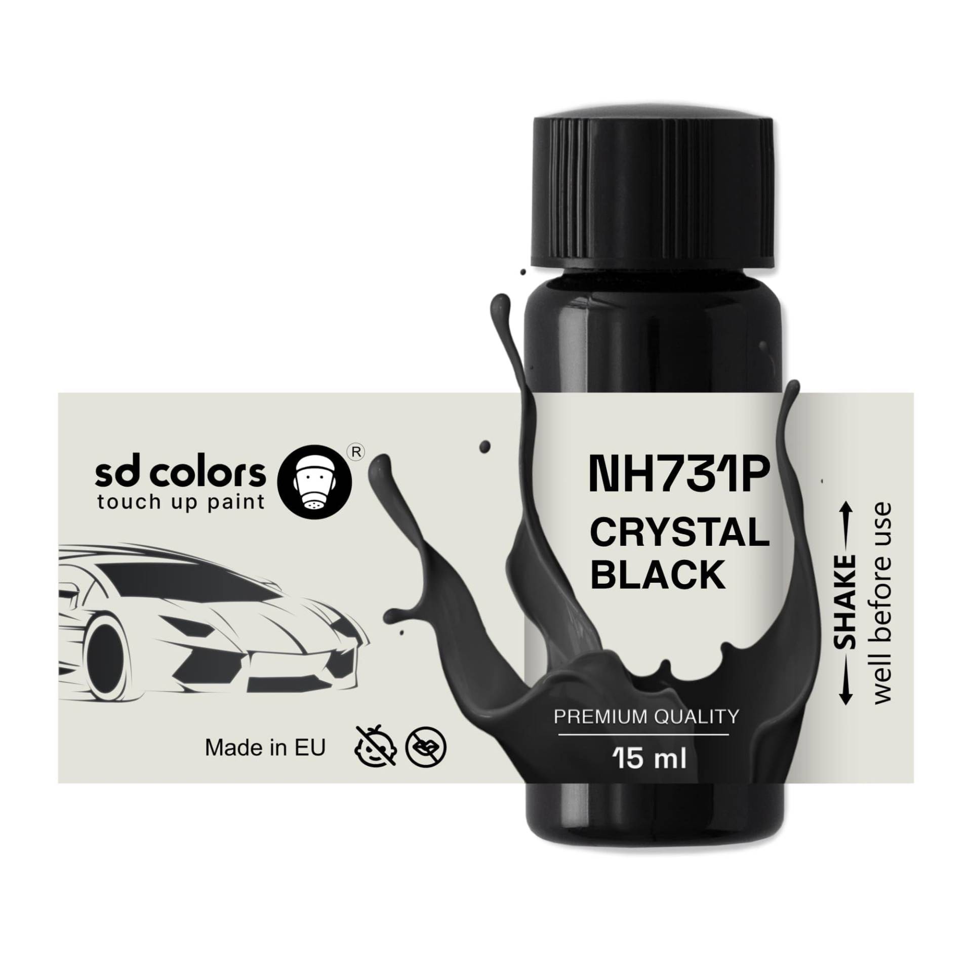 SD Colors NH731P Ausbesserungslack, 15 ML, Reparatur-Pinsel, Farbcode NH731P Kristallschwarz (Farbe Nr. NH731P) von SD COLORS