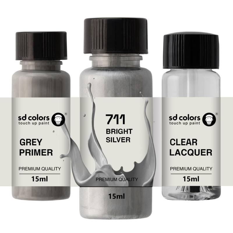 SD COLORS Neue lackstift HELLES Silber 711 Reparatur KRATZEN 15 ml (Farbe+KLARLACK+GRUNDIERUNG) von SD COLORS