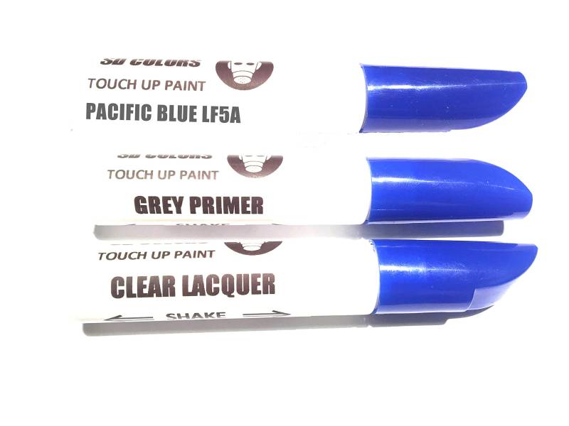 SD COLORS 12 ml Touch-Up-Farbe, Klarlack und Grundierung mit Pinsel - Pacific Blue (LF5A) - Kompatibel mit VW/Audi - Kratzer, Chips und Lackreparatur von SD COLORS