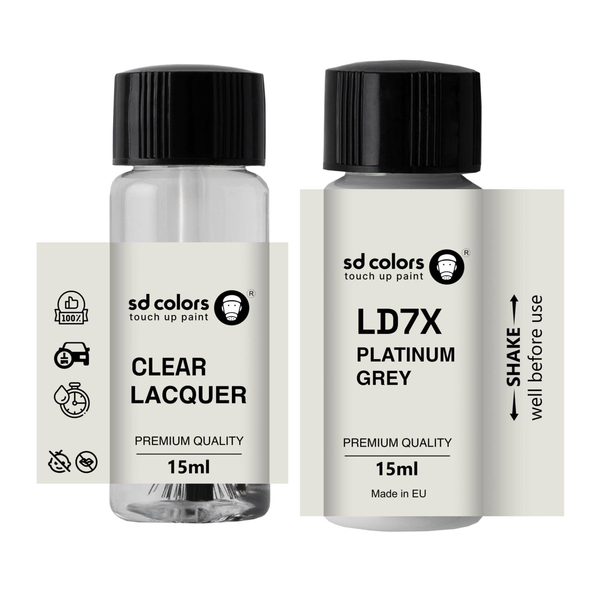 SD COLORS Platingrau LD7X D7X 2R Neuer Ausbesserungslack, 15 ML, Reparaturpinsel, Farbcode LD7X D7X 2R Platingrau (Farbe + Lack) von SD COLORS