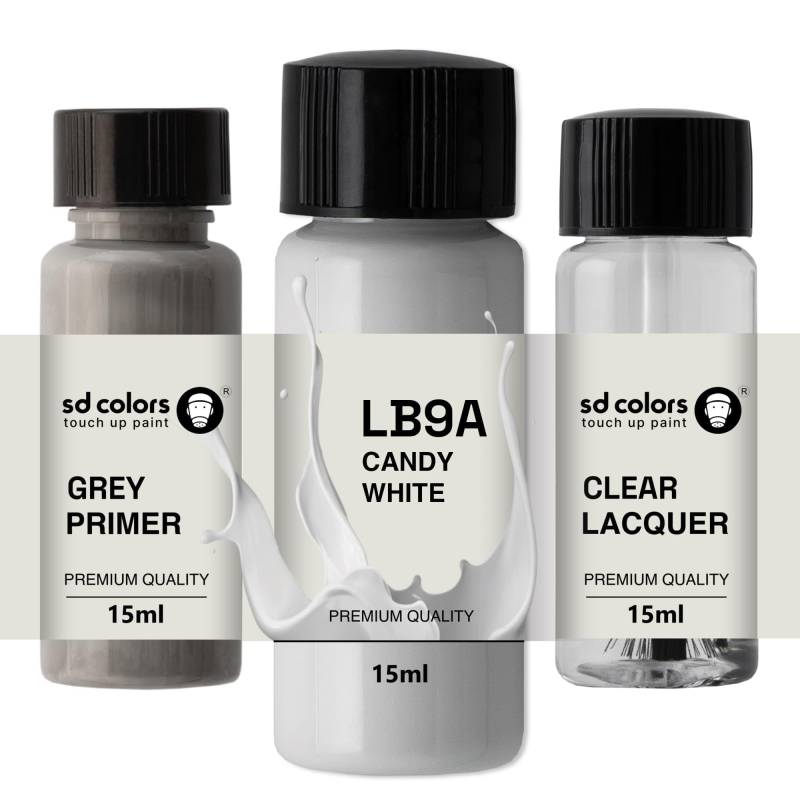SD COLORS Candy White LB9A B9A B4 Ausbesserungsfarbe, 8 ml, Reparaturpinsel, Farbcode LB9A B9A B4 Candy White (Farbe + Grundierung + Lackierung) von SD COLORS