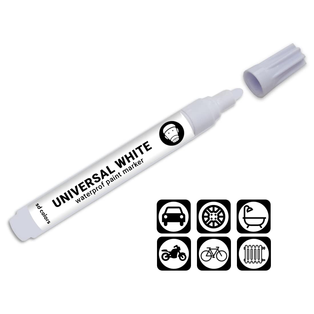 SD COLORS Weiß Universal-Farbmarker-Lackstift, wasserdicht, für die Reparatur von Steinschlag, Kratzern, Auto,Metall, Holz, Kunststoff, Fenster, Rahmen, Türen, Tore von SD COLORS