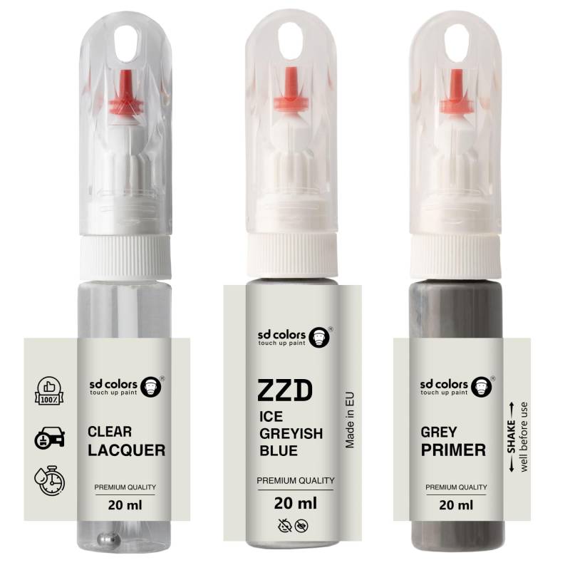 SD COLORS ZZD Lackfarbe, 20 ML, praktischer Pinsel für Kratzer-Reparatur, Farbe + Grundierung + Lack, Eisgrau-Blau von SD COLORS
