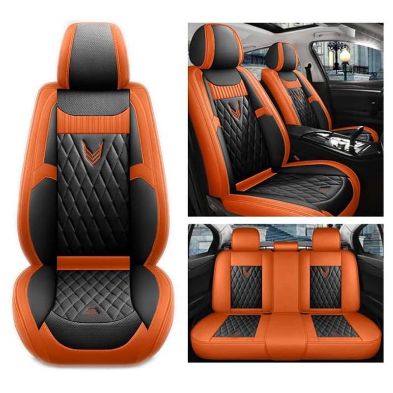 SDDWSDW Autositzbezüge Set für Mercedes GLB 250 X247 /GLB 200 X247 2019-2023, PU Leder Allwetter Wasserdicht Autositzbezug Vorne Und Hinten Auto Sitzschoner,C/Black-Orange von SDDWSDW