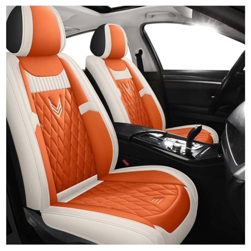 SDDWSDW Autositzbezüge Set für VW ID.4 CROZZ 2021-2024, PU Leder Allwetter Wasserdicht Autositzbezug Vorne Und Hinten Auto Sitzschoner,F/Orange von SDDWSDW
