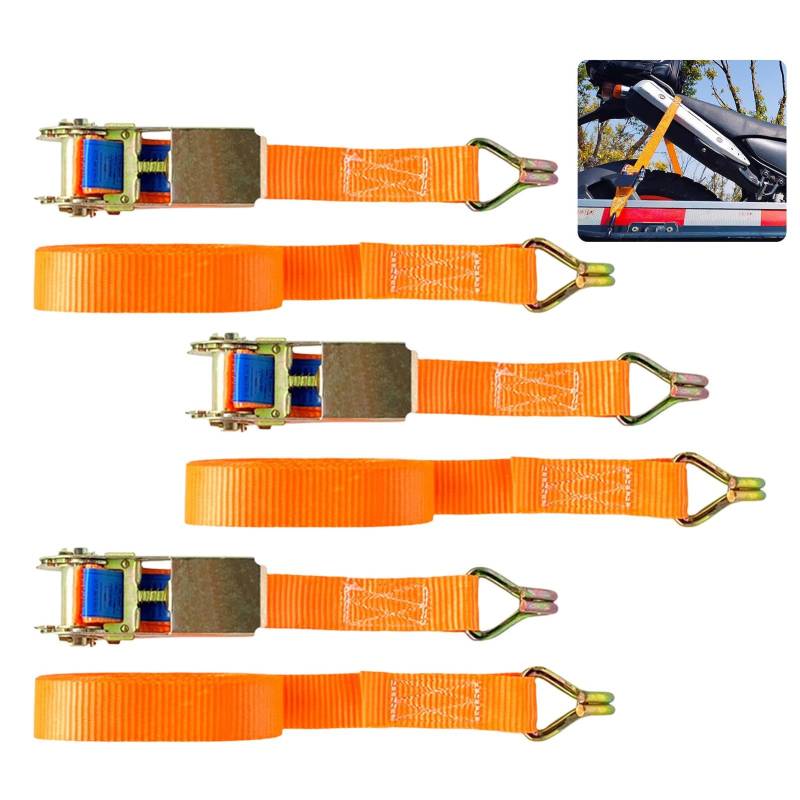 3 Stück Spanngurte mit Ratsche in 6m Ratschengurte mit Doppelnaht I Zurrgurte wetterfest & robust,1000kg 6m Spanngurte mit Ratsche und Haken orange 1000daN 1t 25mm von SDFLKAE