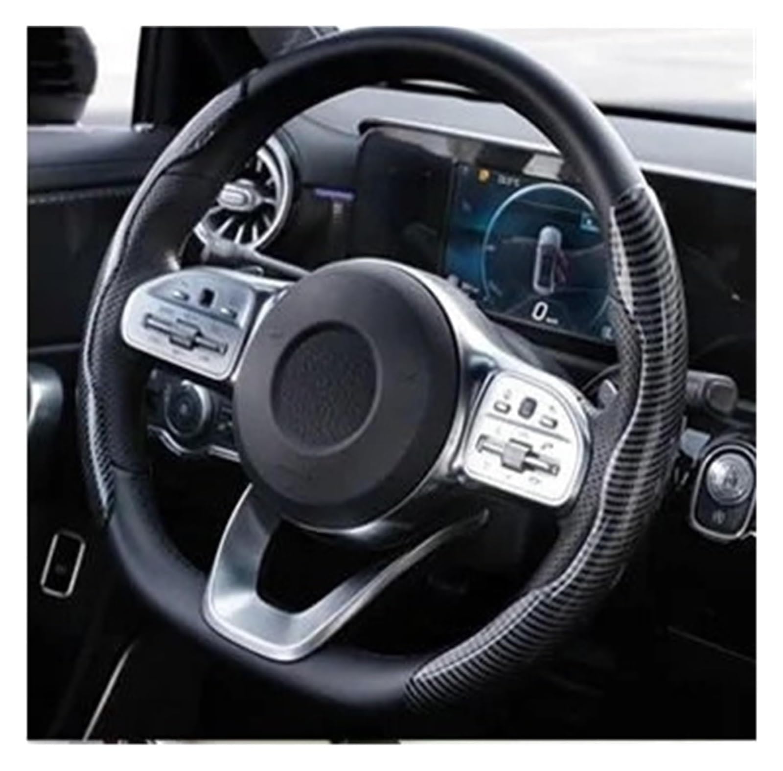 Abdeckung Auto Lenkradbezüge Lenkradschutz Carbon Fiber Texture Lenkradbezug Auto Lenkrad(Blau) von SDHECD