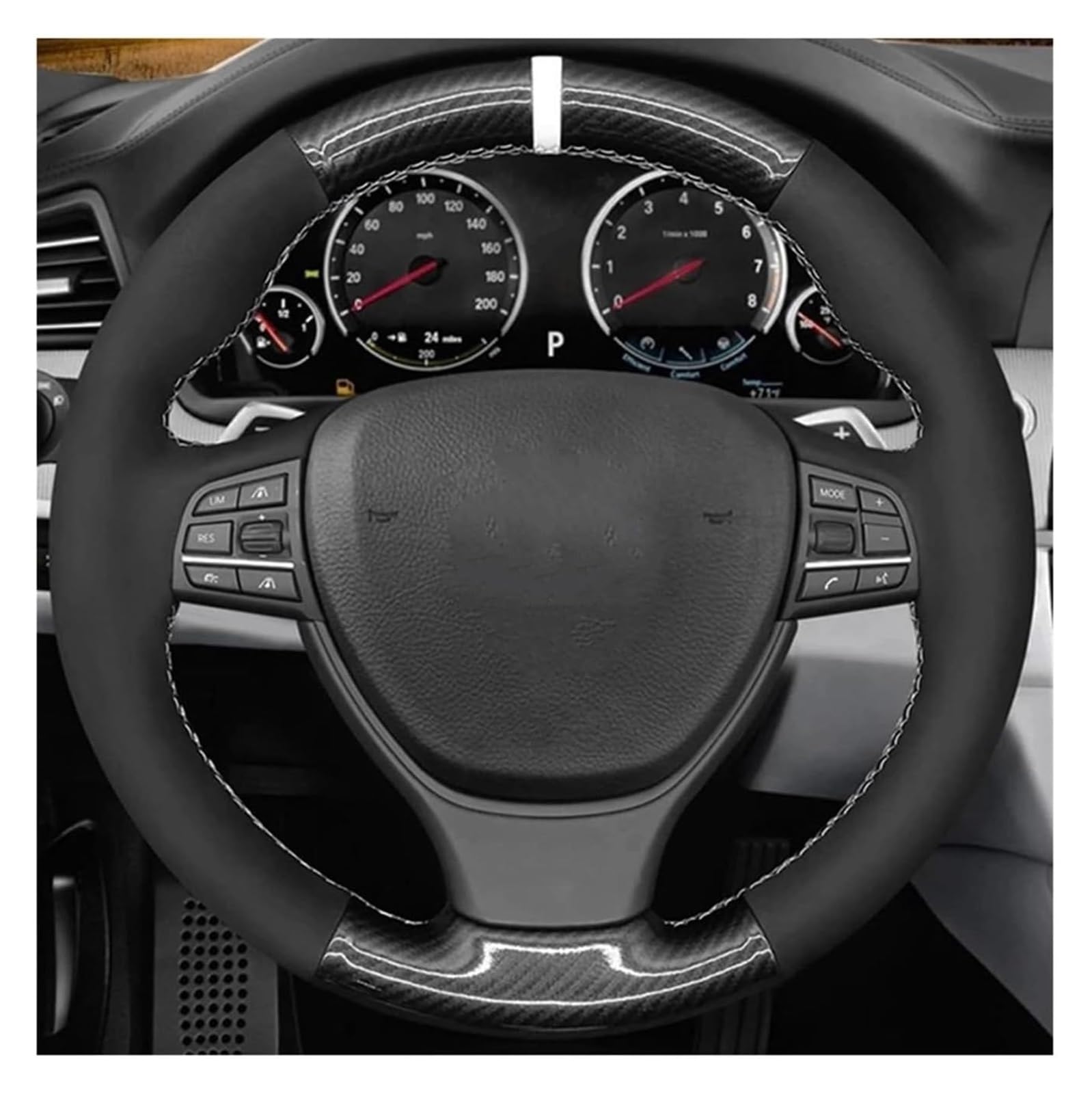 Für 5er-Serie 520i 528i F10 F11 F07 2009-2017 M5 F10 2011-2013 Schwarzes Wildleder Schwarze Kohlefaser Auto-Lenkradabdeckung Auto Lenkrad(Red Thread) von SDHECD