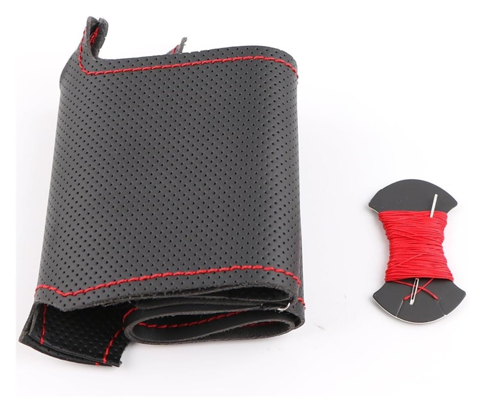 Für A4 B7 B8 A6 C6 2004-2011 Q5 2008-2012 Q7 Schwarzes Ledergeflecht-Lenkrad, Individuelle DIY-Auto-Lenkradabdeckung Auto Lenkrad(Red Thread) von SDHECD