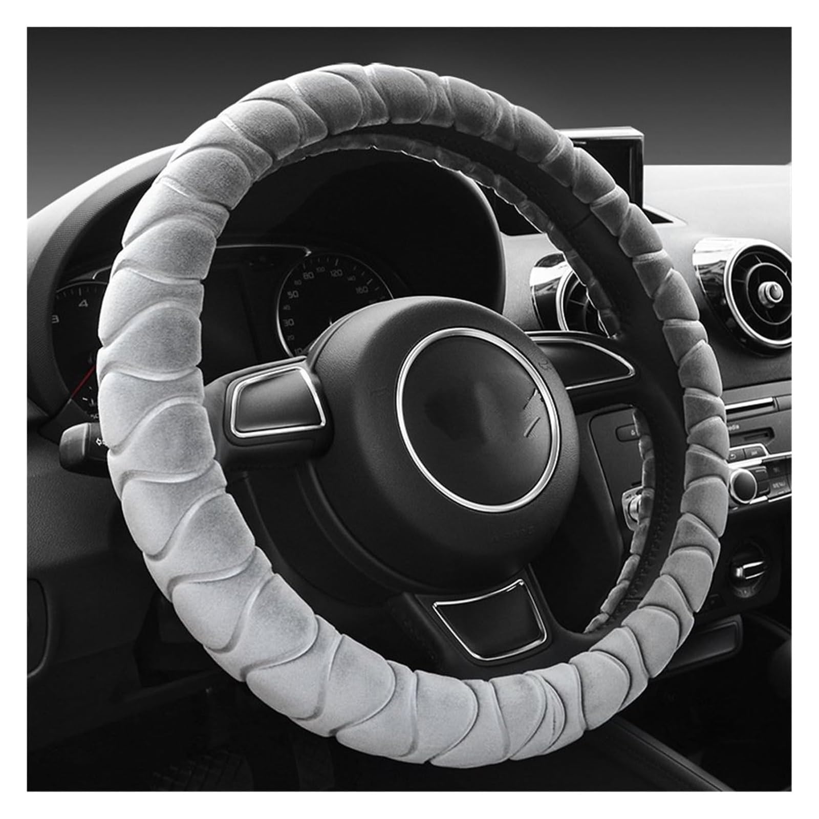 Für Auto Winter Plüsch Lenkrad Abdeckung Plüsch Warme Lenker Schutz Auto Lenkrad(Embossed Dark Gray) von SDHECD