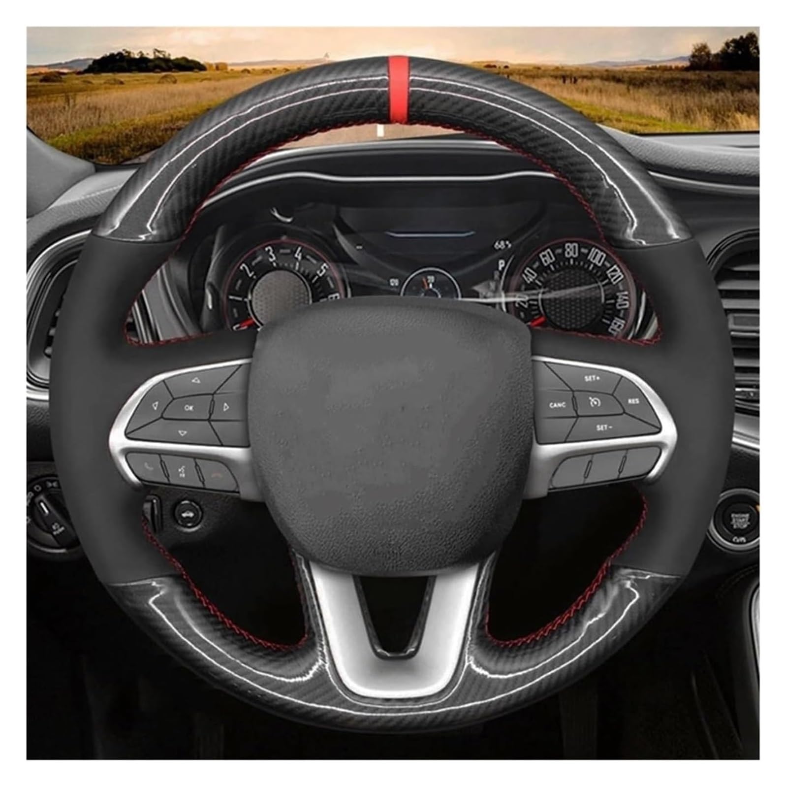 Für Dodge Für Challenger Für Charger 2015-2021 Für Dodge Für Durango 2018-2021 Autolenkradabdeckung Wildleder Auto Lenkrad(Orange Thread) von SDHECD