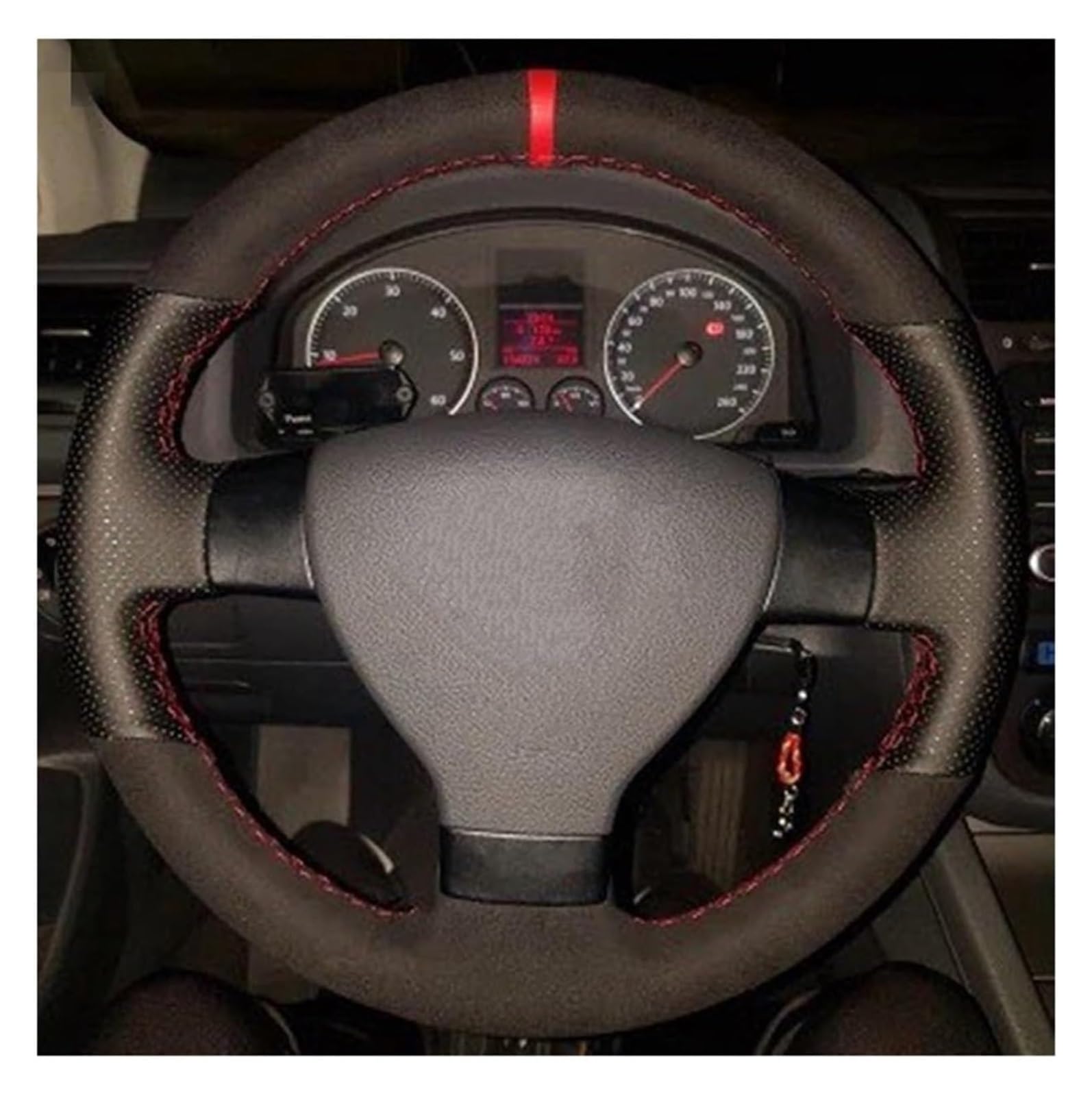 Für G&olf 5 Mk5 Für VW Für P&assat B6 Für J&etta 5 Mk5 Für T&iguan 2007 2008 2009 2010 2011 DIY Schwarzes Echtleder Wildleder Auto Lenkradbezug Auto Lenkrad(Red Blue Thread) von SDHECD