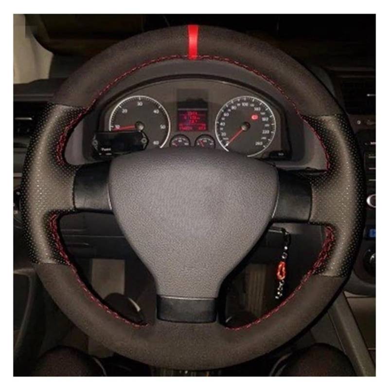 Für G&olf 5 Mk5 Für VW Für P&assat B6 Für J&etta 5 Mk5 Für T&iguan 2007 2008 2009 2010 2011 DIY Schwarzes Echtleder Wildleder Auto Lenkradbezug Auto Lenkrad(Red Blue Thread) von SDHECD