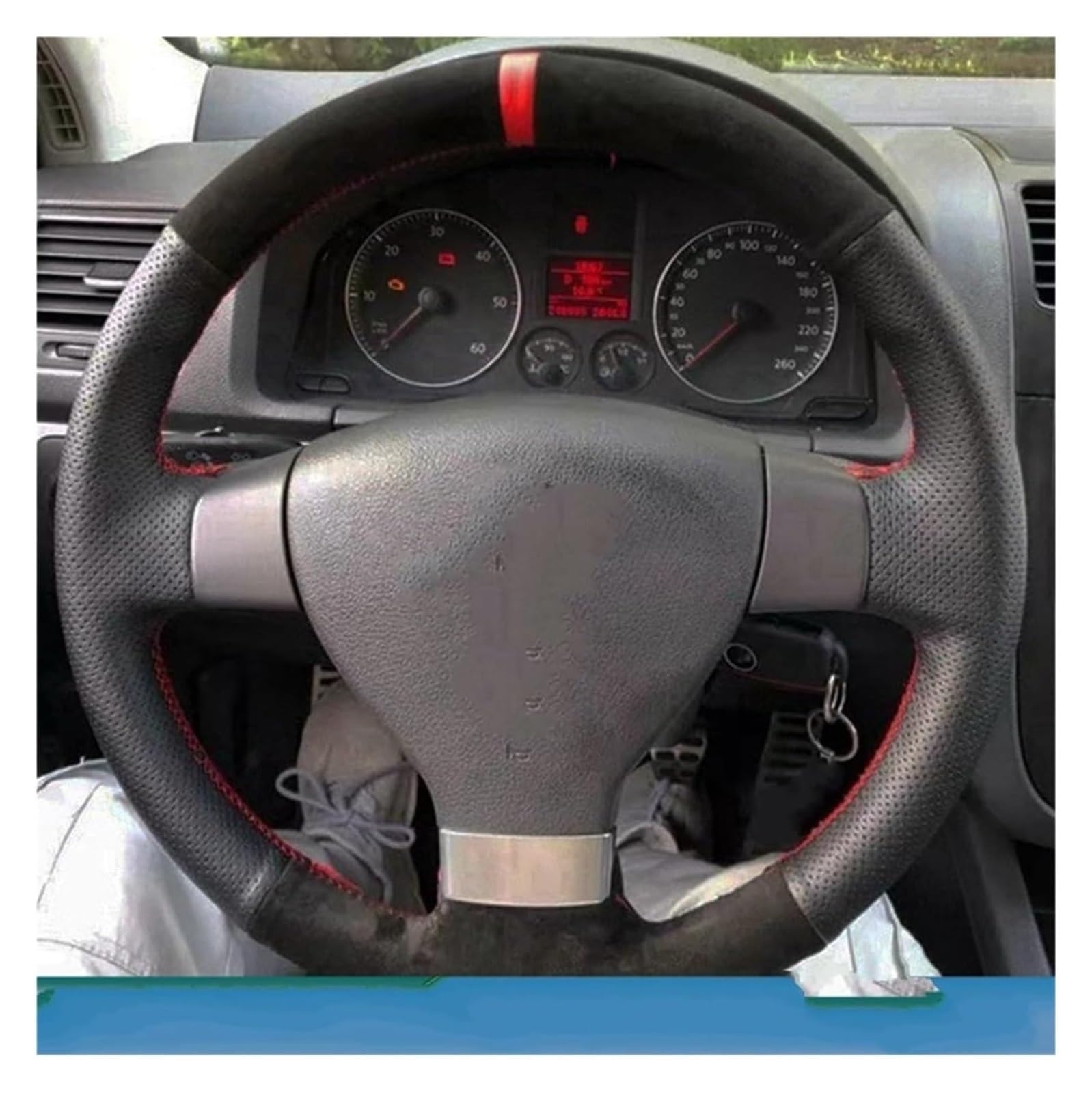 Für G&olf 5 Mk5 Für VW Für P&assat B6 Für J&etta 5 Mk5 Für T&iguan 2007-2011 Maßgeschneiderte Autolenkradabdeckung Geflecht Rutschfestes Wildleder Auto Lenkrad(Yellow Thread) von SDHECD